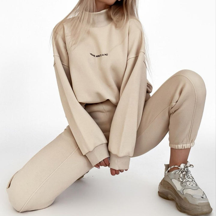 Damen sportliches Sweat-Set mit hohem Kragen und weitem Schnitt Drune