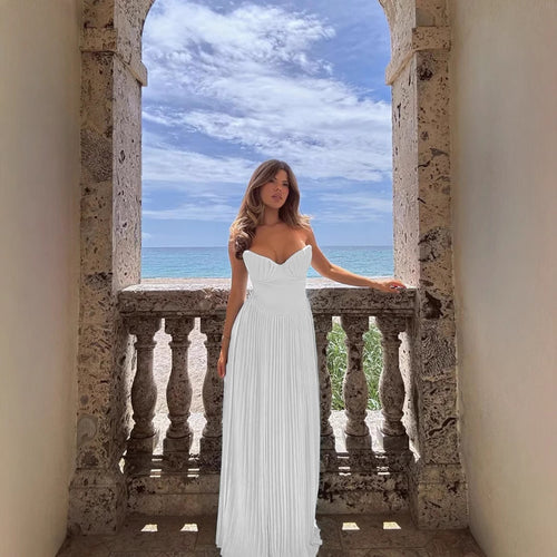 Damen Maxikleid mit elegantem Plissee und herzförmigem Oberteil Drune