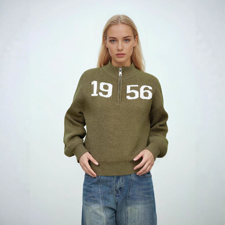Damen modischer Pullover mit hoher Stehkragen und kontrastierenden Details Drune