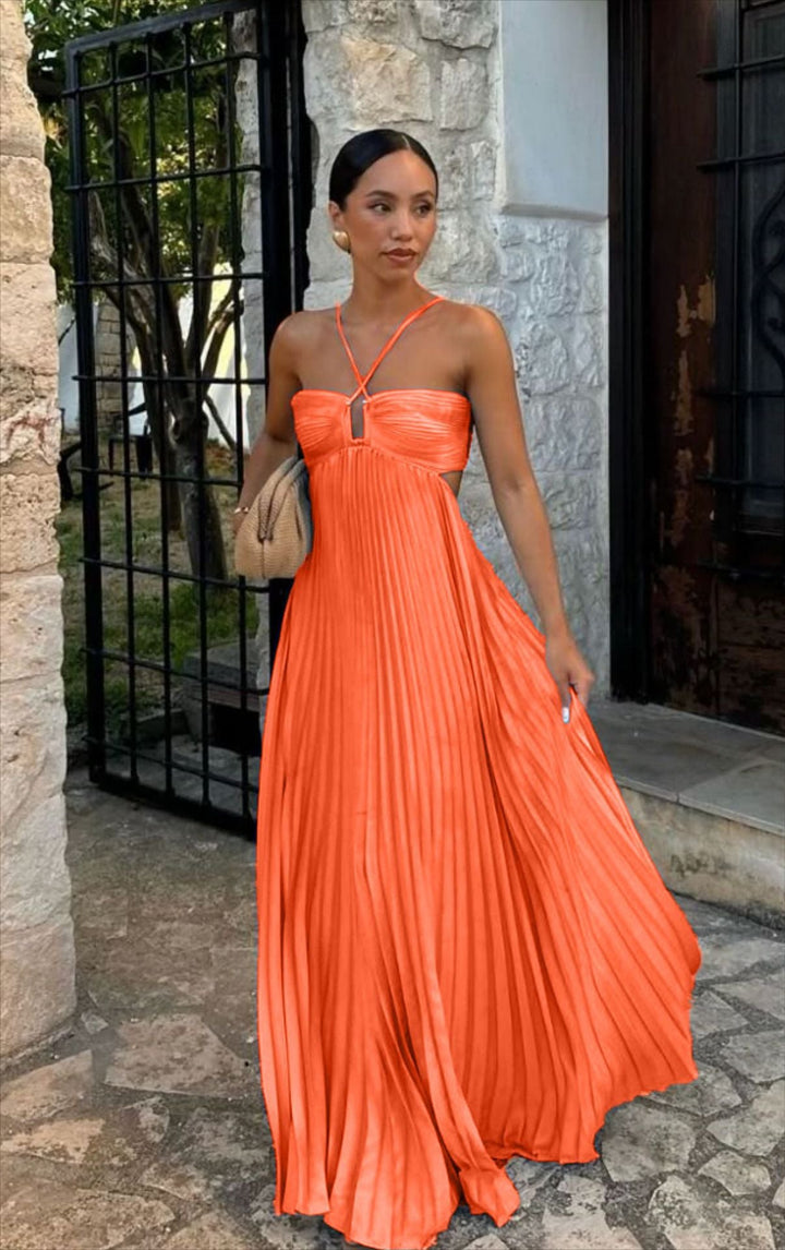 Damen Plisseekleid mit schulterfreiem Design und raffinierten Trägerdetails Drune