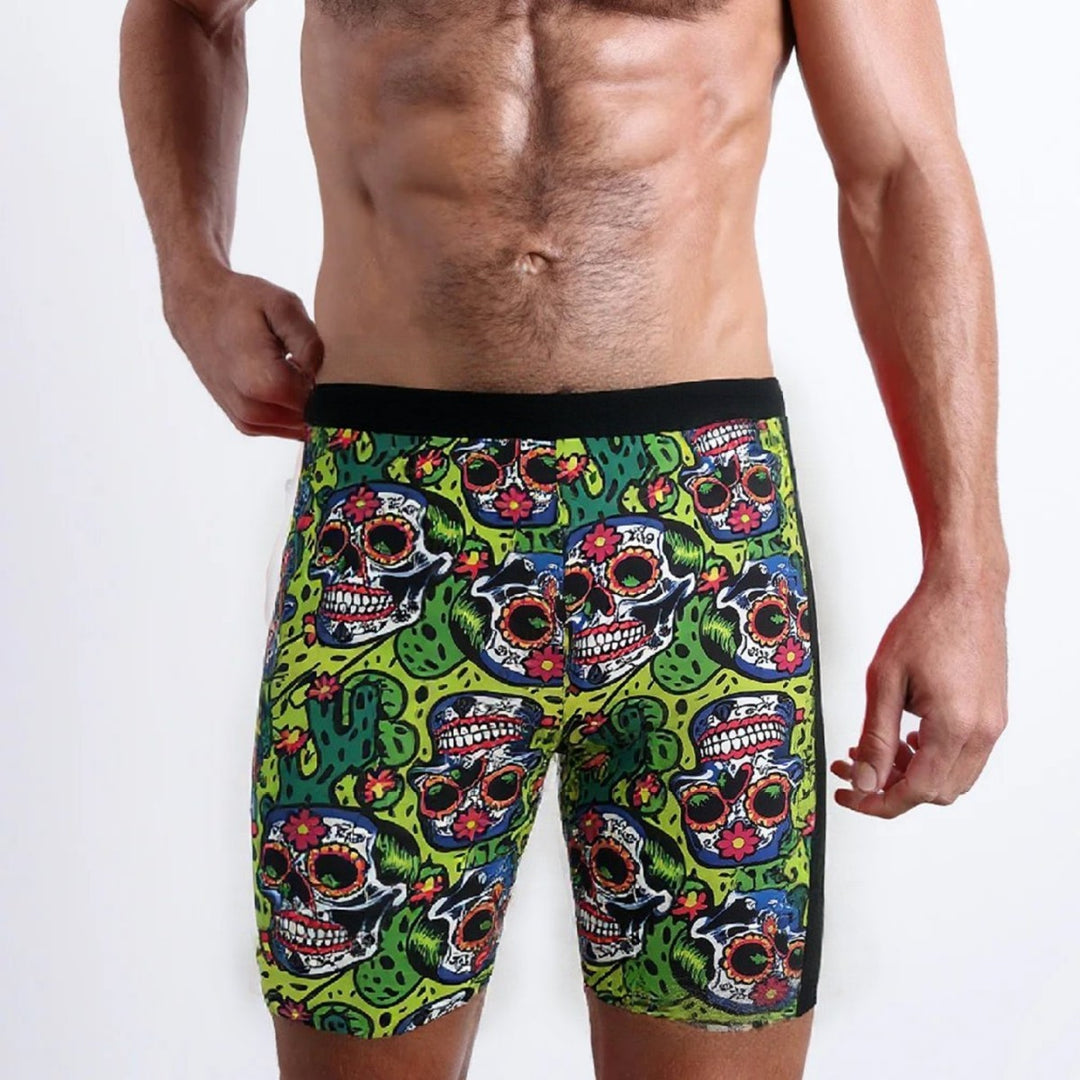 Herren Badeshorts mit kreativem Totenkopf-Design und elastischem Bund Drune