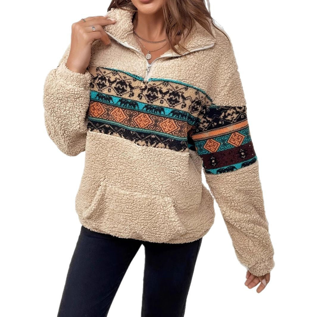 Damen kuscheliger Fleece-Pullover mit charakteristischem Muster Drune