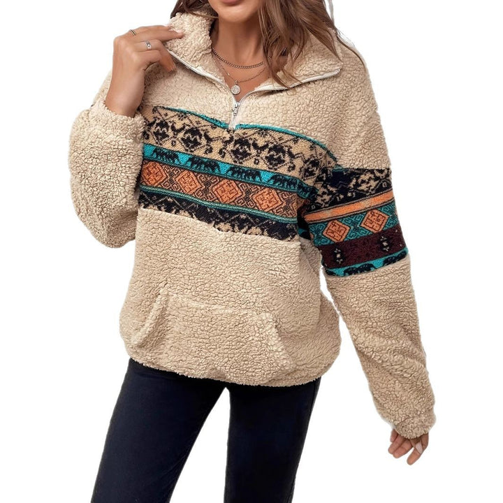 Damen kuscheliger Fleece-Pullover mit charakteristischem Muster Drune