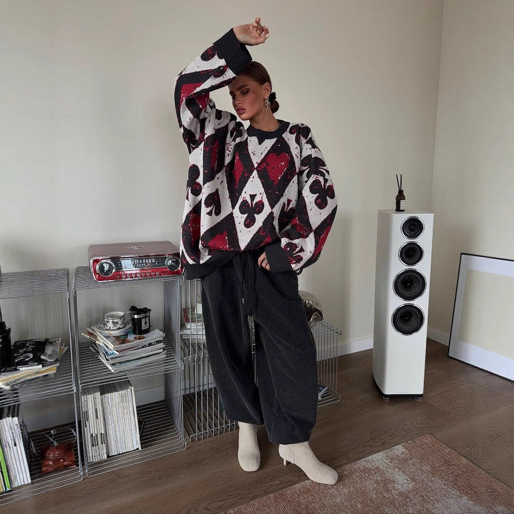 Damen Oversized Pullover mit kreativen Mustern und weitem Schnitt Drune