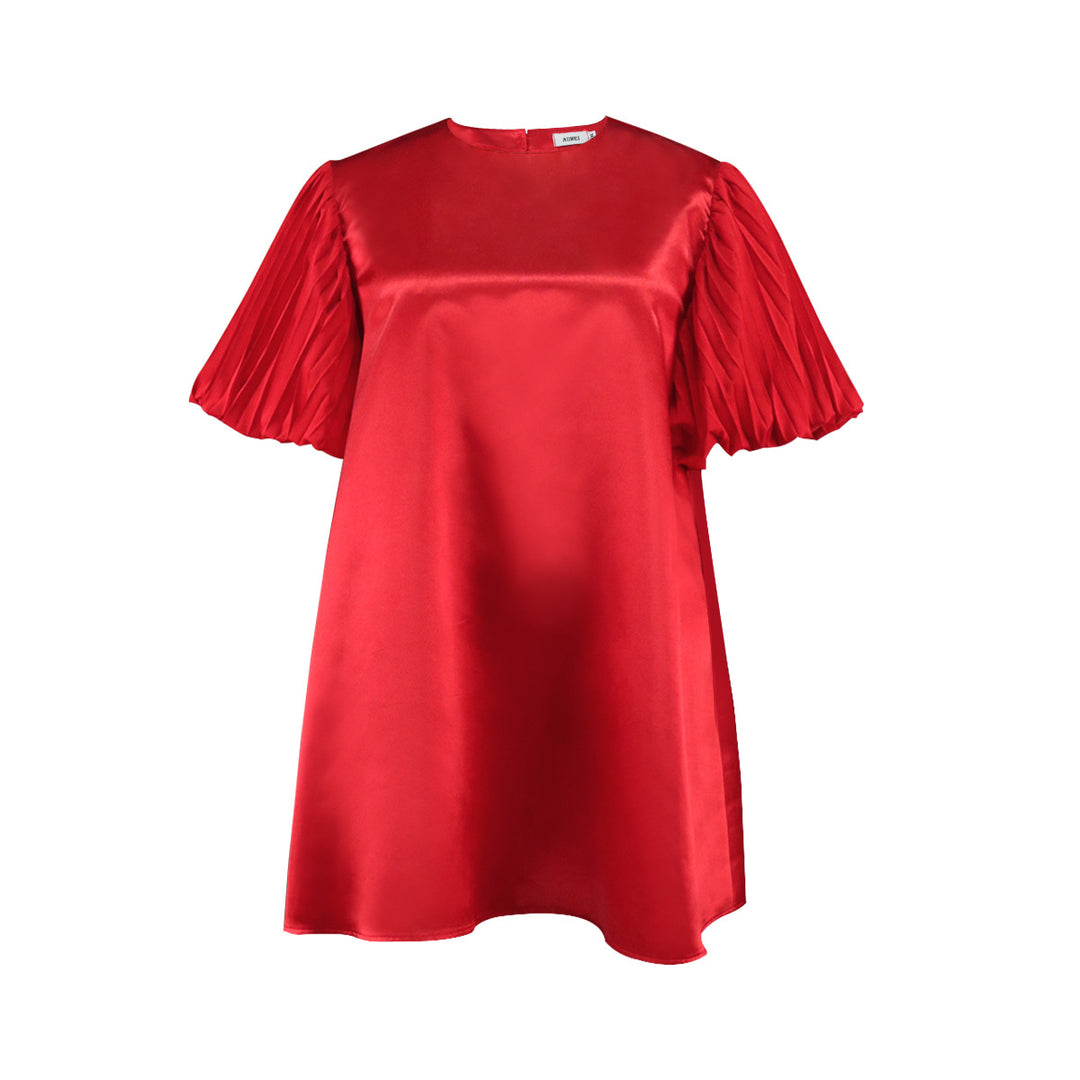 Damen exklusives Satin Kleid mit elegantem Rüschensaum Drune