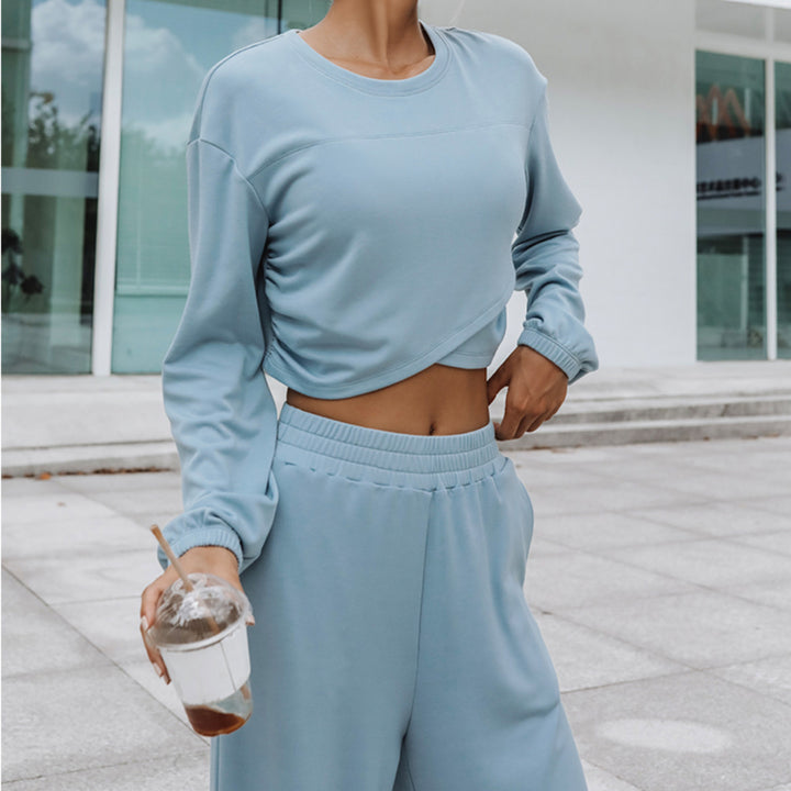 Damen nan weites Lounge-Hosen-Set mit hohem Komfortbund und kurzem Sweatshirt Drune