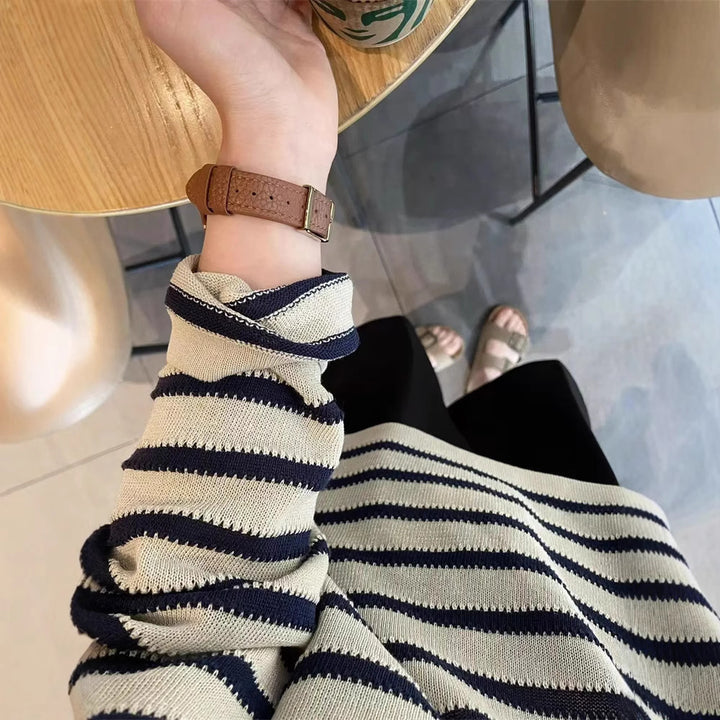 Damen Modischer Strickpullover mit maritimem Streifenmuster und lässigem Schnitt Drune