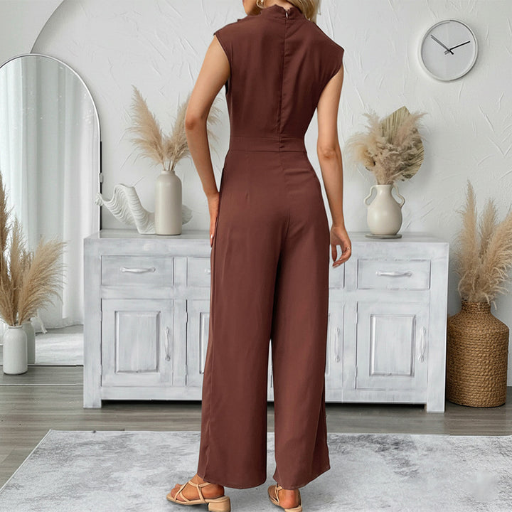 Damen eleganter Jumpsuit mit hohem Kragen und weit geschnittenem Bein Drune