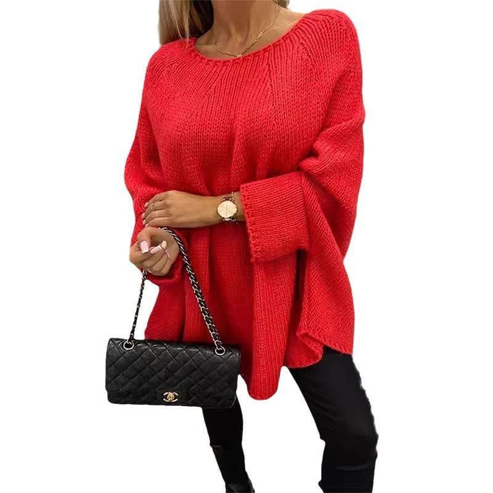 Damen Grobstrick Pullover mit weit geschnittenen Ärmeln und modernem Design Drune