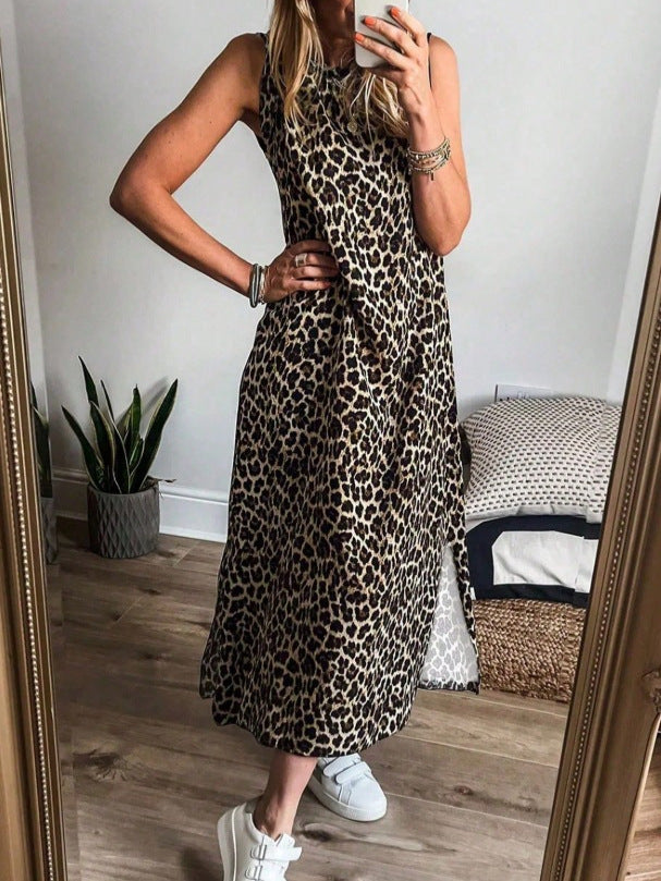 Damen Maxikleid mit modernem Leo-Print und praktischen Taschen Drune