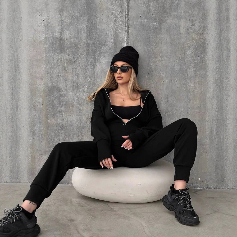 Damen Sportlicher Jumpsuit mit Reißverschluss und hohem Kragen Drune
