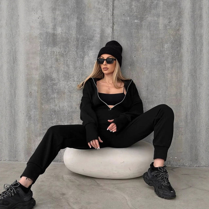 Damen Sportlicher Jumpsuit mit Reißverschluss und hohem Kragen Drune