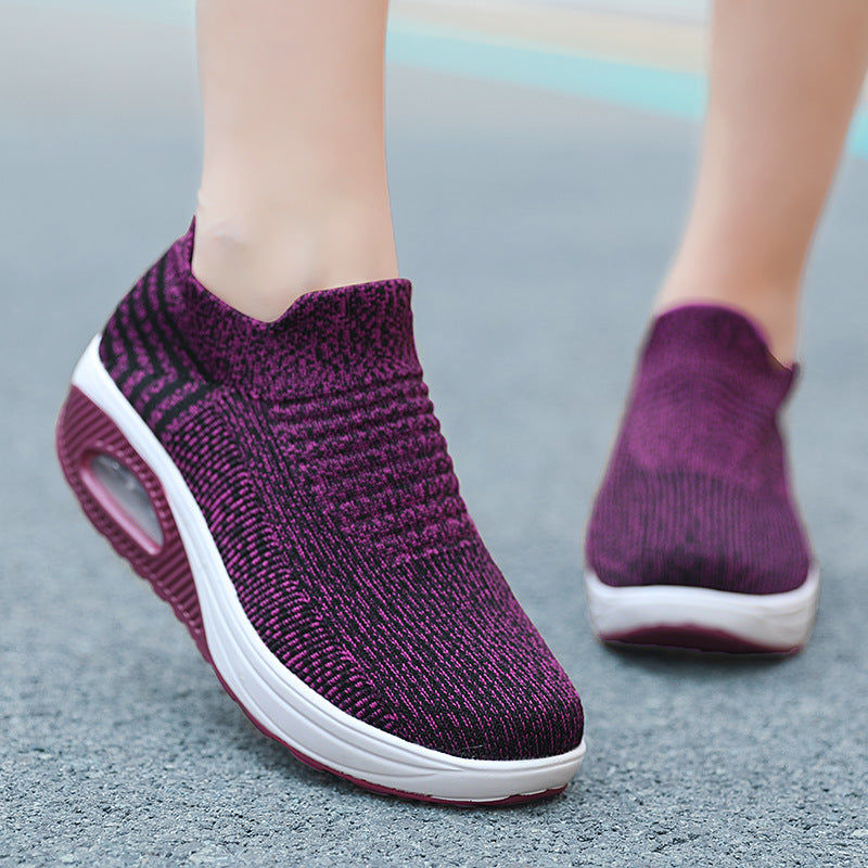 Damen nan gestrickter Schlupf-Walking-Sneaker mit anatomischer Pronationsstütze, Luftpolster-Zwischensohle und sockenähnlichem Schaft Drune