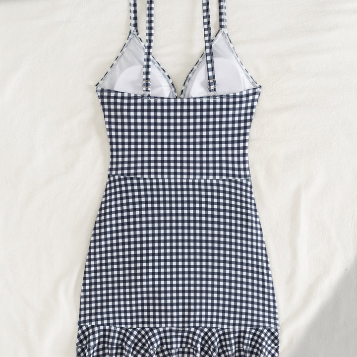Damen Strandkleid mit modischen Raffungselementen und femininem V-Ausschnitt Drune