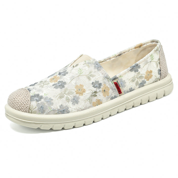 Damen nan floraler Slip-On Freizeit-Slipper mit gestrickter Zehenkappe und stoßdämpfender Leichtsohle Drune
