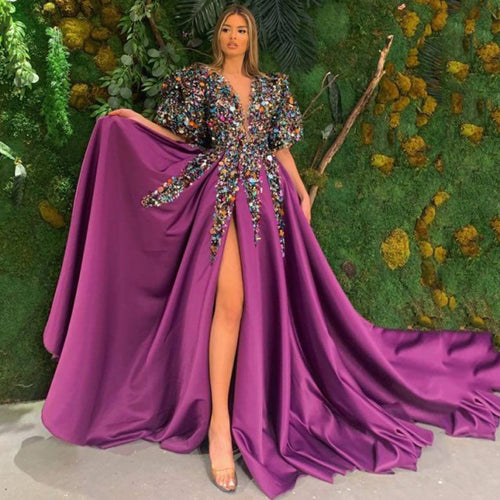 Damen Glamouröses Abendkleid mit voluminösen Puffärmeln und funkelndem Dekolleté Drune