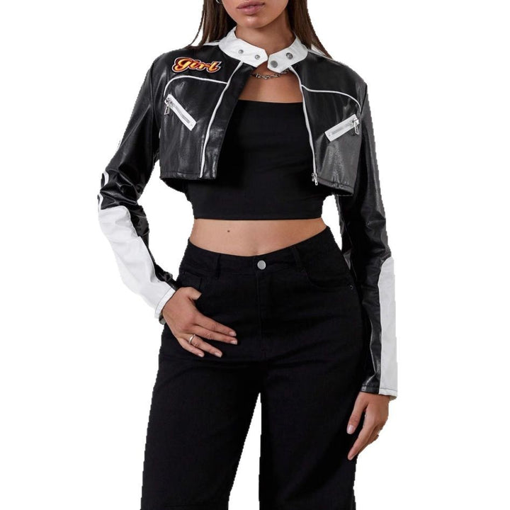 Damen modische cropped Kunstlederjacke Drune