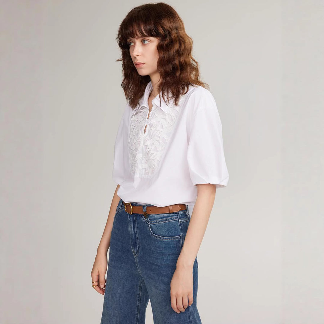 Damen Elegante Bluse mit traumhaftem Stickdesign und Knopfdetails Drune