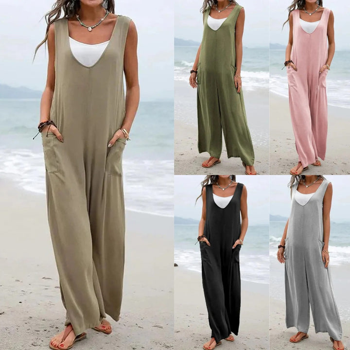Damen lässiger Jumpsuit mit weitem Schnitt und praktischen Taschen Drune