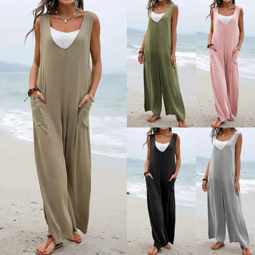 Damen lässiger Jumpsuit mit weitem Schnitt und praktischen Taschen Drune