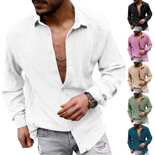 Herren nan strukturiertes Casual-Hemd mit Crinkle-Optik, Hemdkragen und legerem Oversize-Schnitt Drune