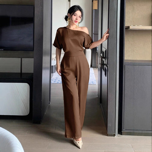 Damen Ein Schulter Jumpsuit mit weitem Bein und elegantem Schnitt Drune