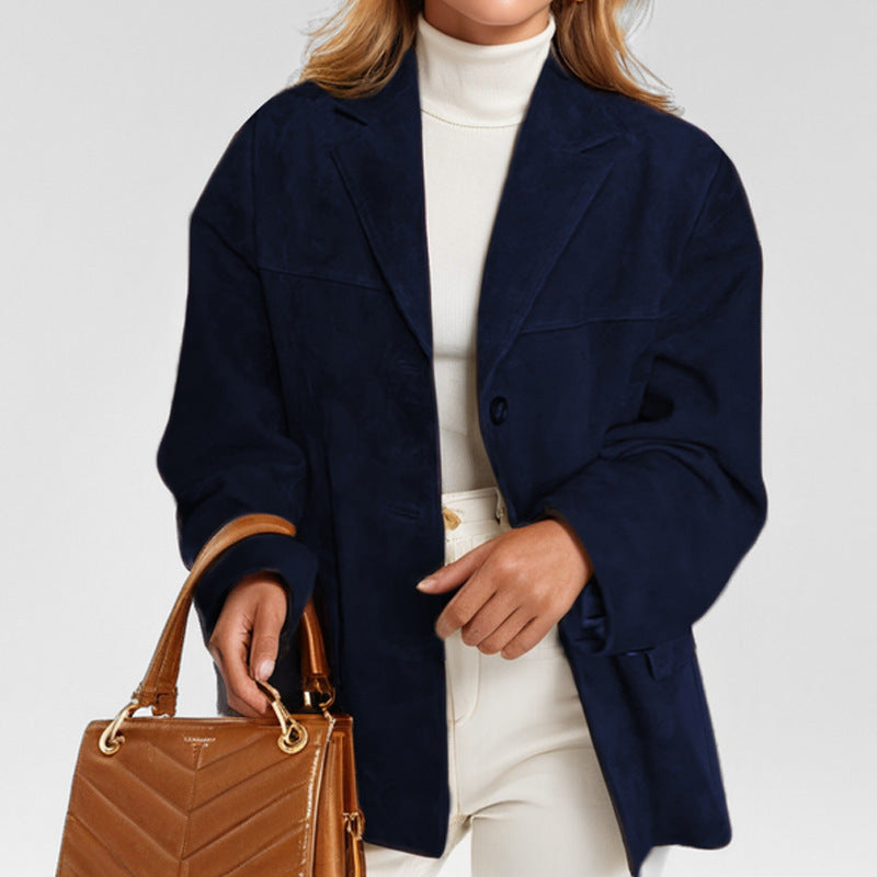 Damen eleganter Oversized-Blazer aus Wildlederimitat Drune