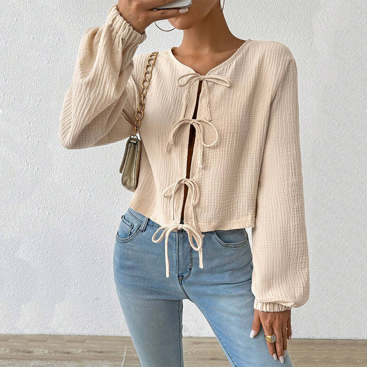 Damen cropped Blusenoberteil mit raffinierten Schnürdetails Drune