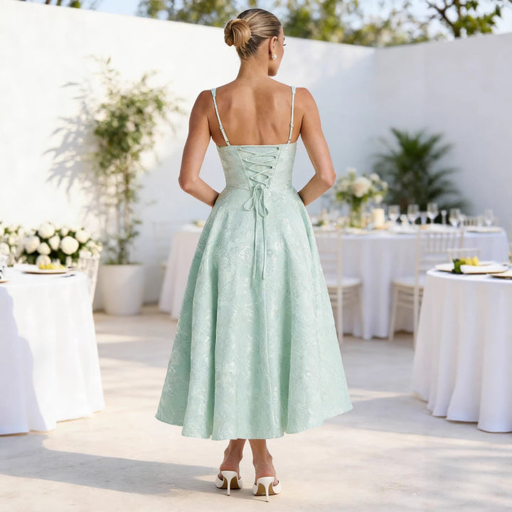 Damen Midikleid mit floralem Jacquard und schickem Bustier-Oberteil Drune