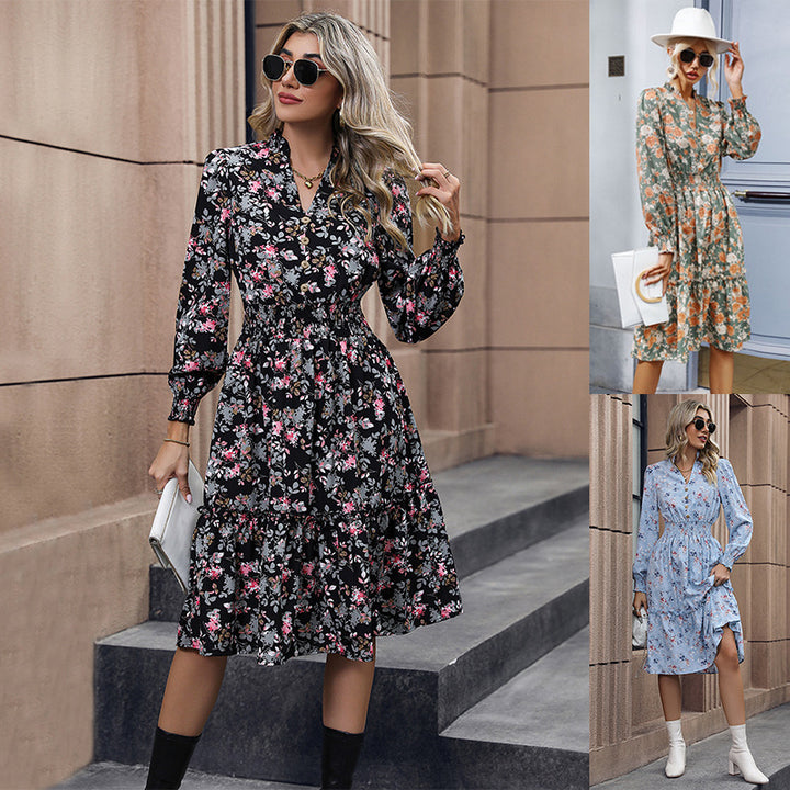 Damen Maxikleid mit floralen Rüschen und feinen Details Drune