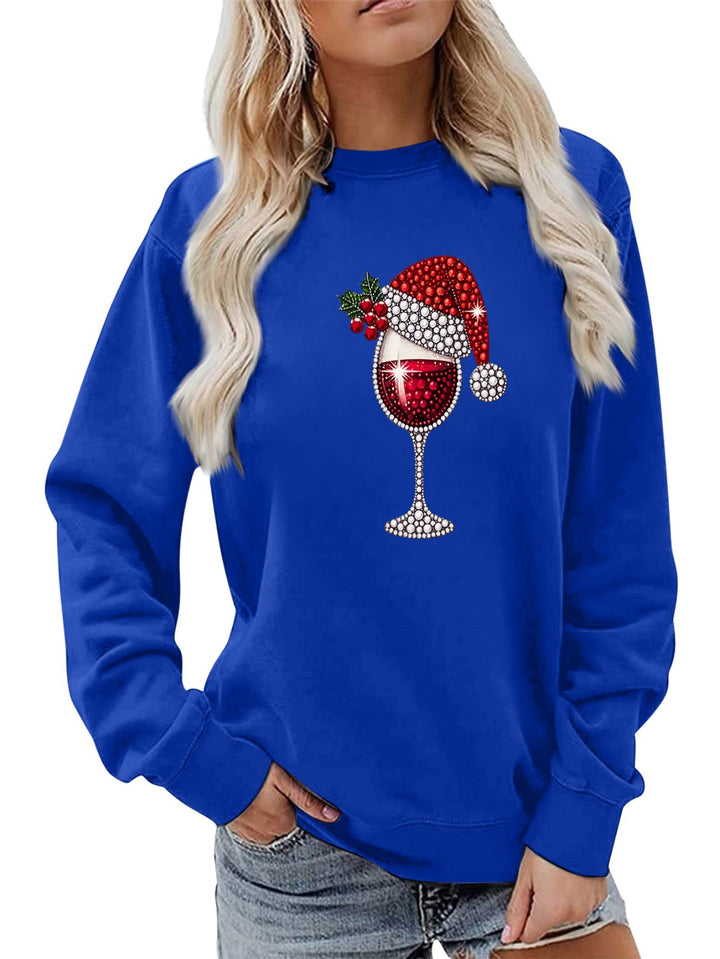 Damen Sweatshirt mit weichem Innenfutter und festlichem Weinmotiv Drune