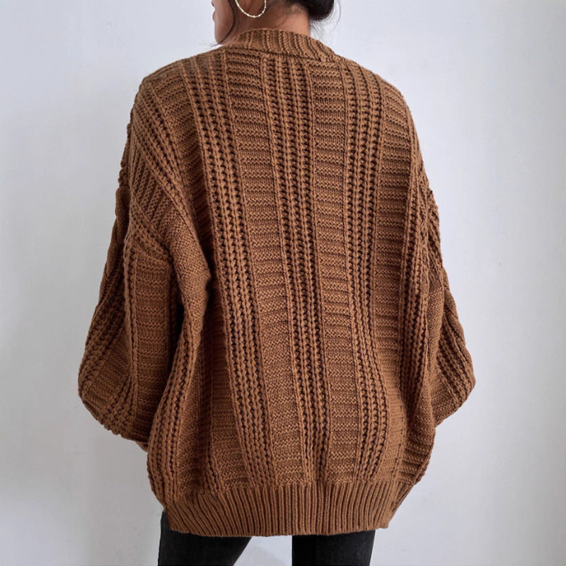 Damen Grobstrick Cardigan mit weiten Ärmeln und Knopfdetails Drune