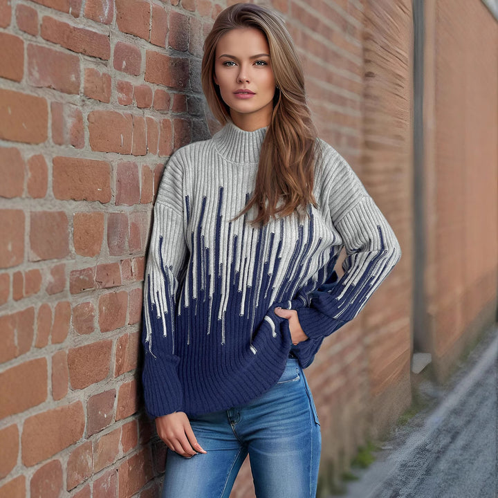 Damen modischer Pulli mit strukturiertem Zopfmuster und harmonischen Farbverläufen Drune