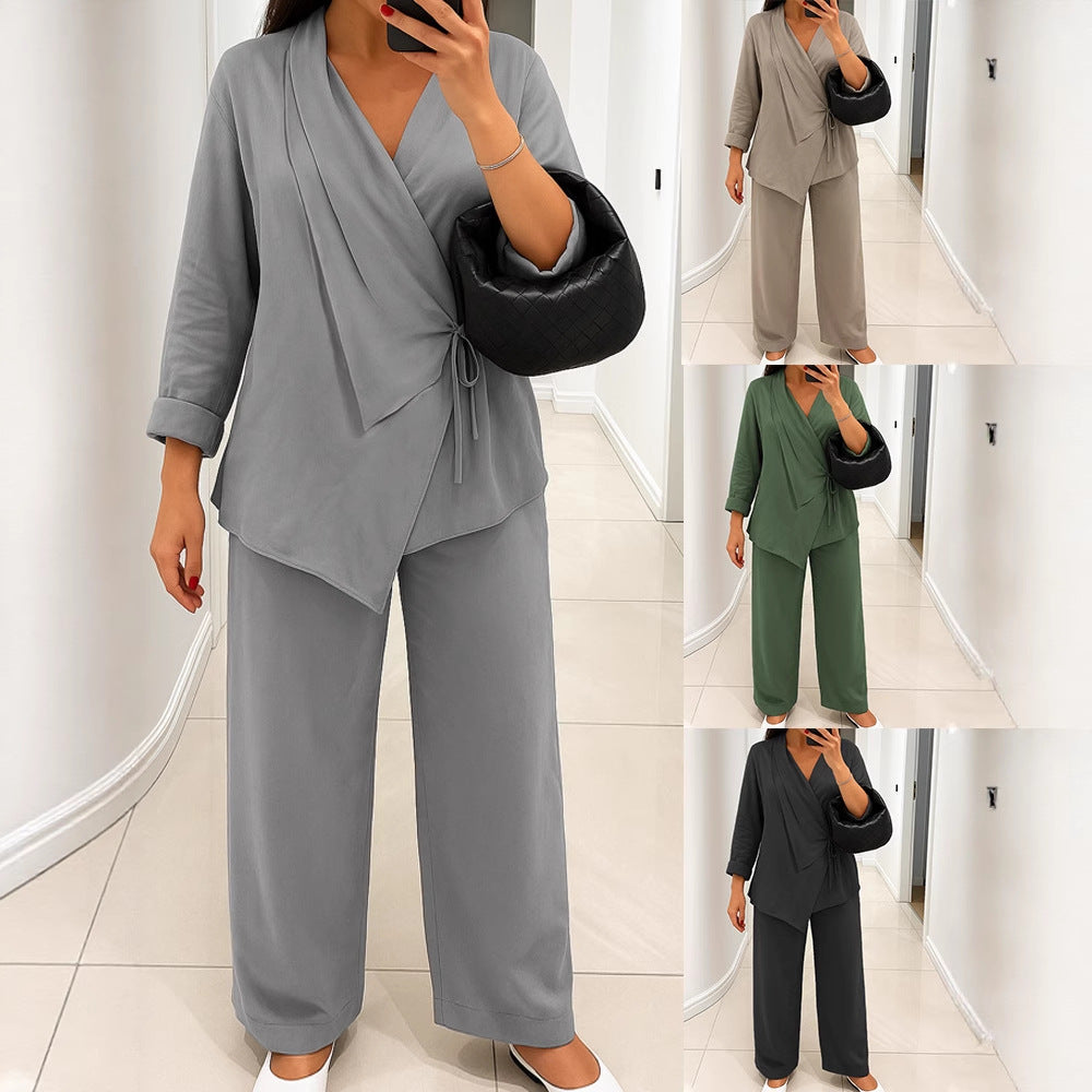 Damen lässiges Leinen-Hemd und Hose Set Drune