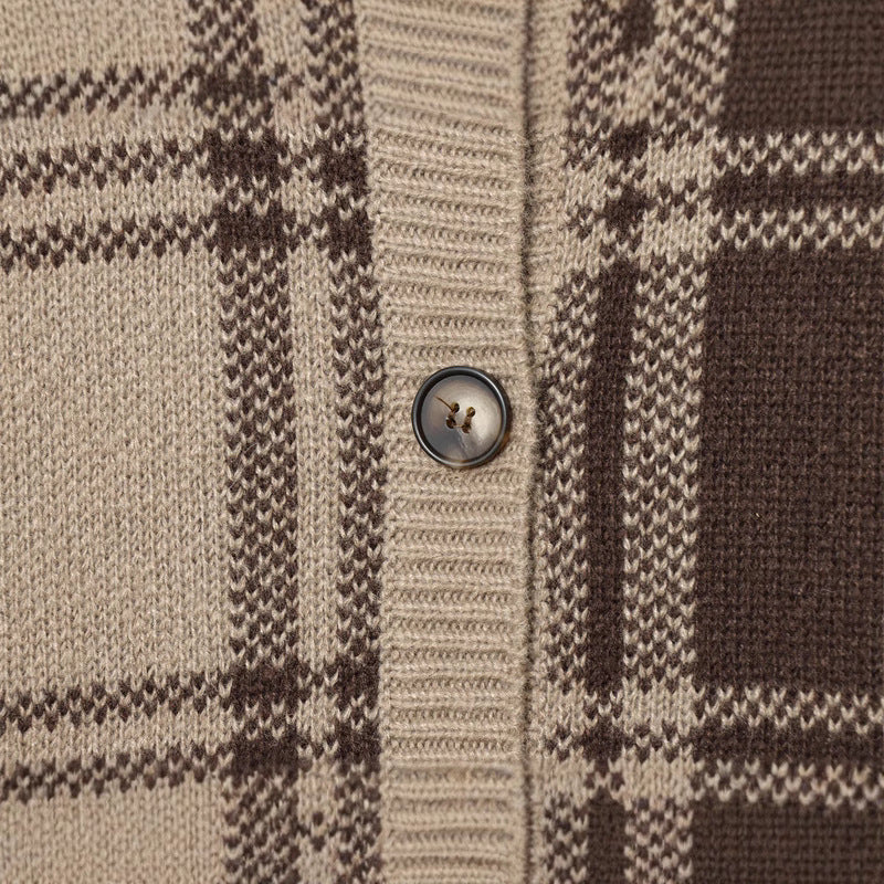 Damen modischer Karoknit-Pullover mit Knopfleiste und Rundhalsausschnitt Drune