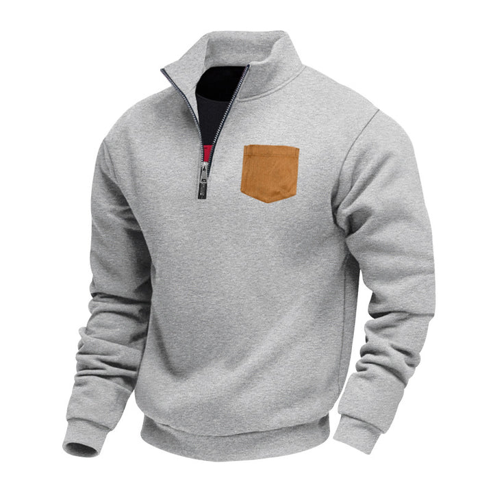 Herren eleganter Sweatpullover mit halbem Reißverschluss und praktischer Brusttasche Drune