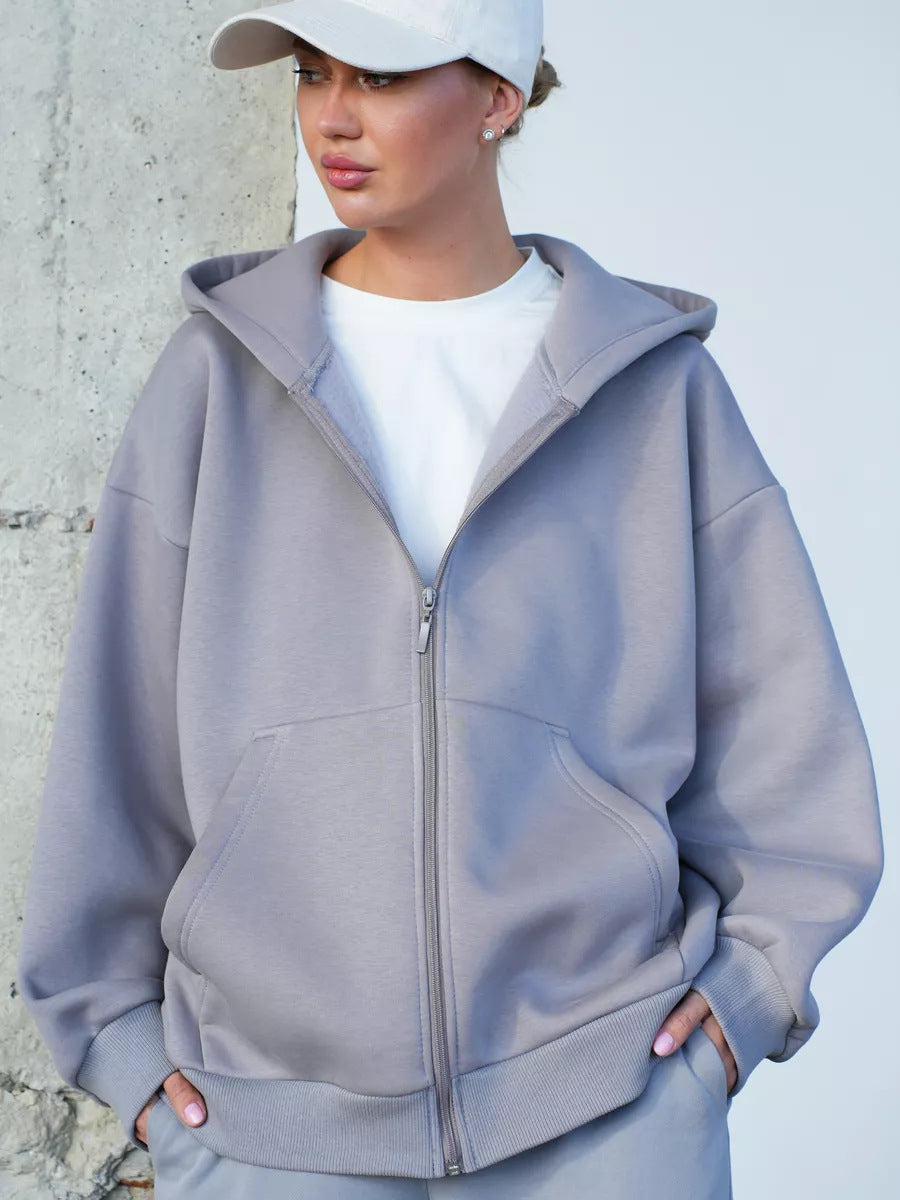 Damen oversized Kapuzenjacke mit durchgehendem Reißverschluss Drune