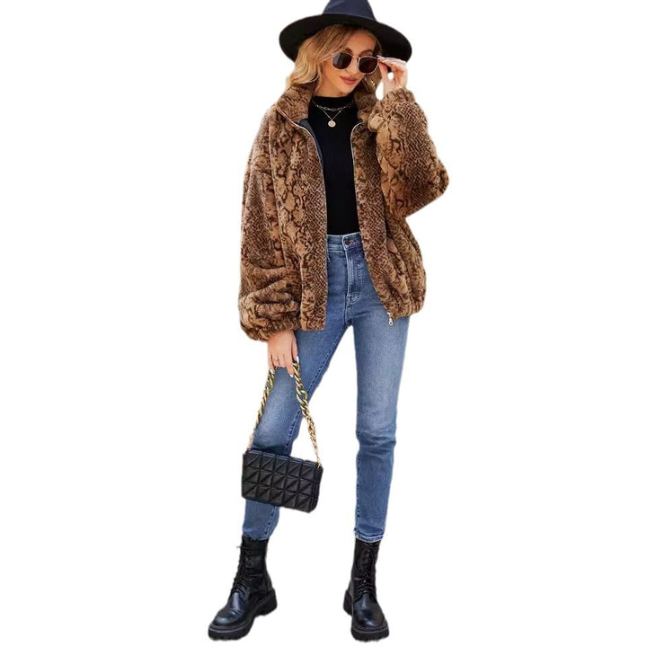 Damen Kuschelige Kunstpelzjacke im Schlangenlook Drune