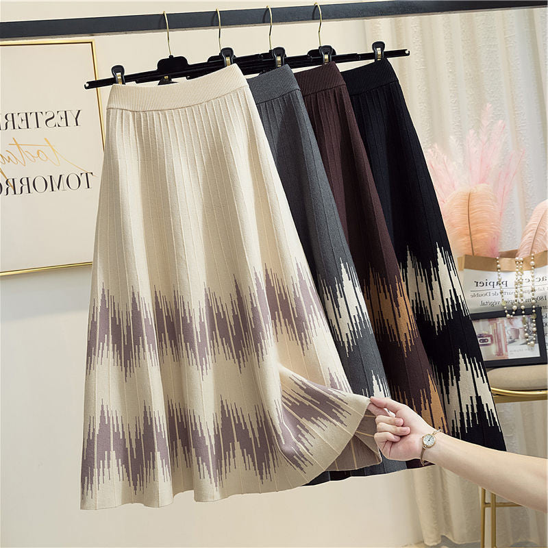 Damen Maxirock mit elegantem Wellenmuster und feiner Rippstruktur Drune