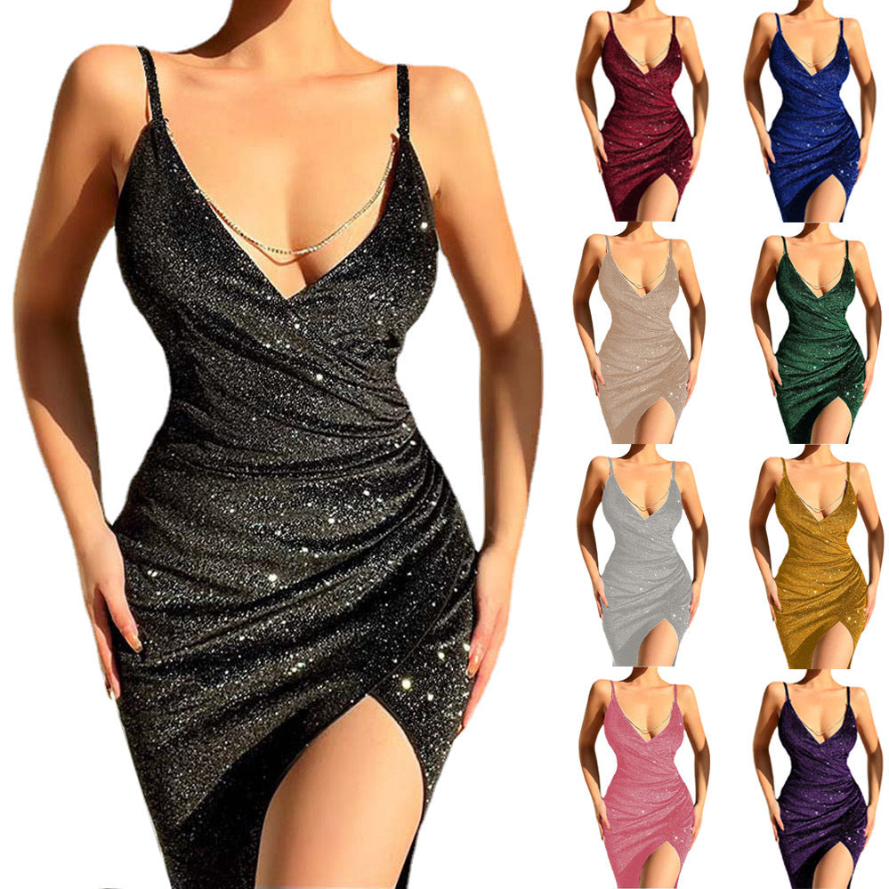 Damen Glamouröses Wickelkleid mit seitlichem Schlitz und funkelnden Details Drune