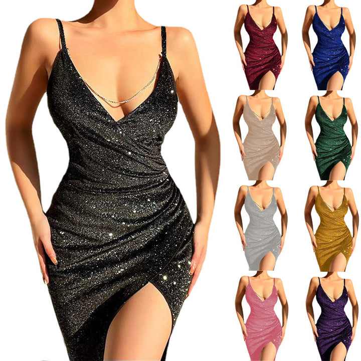 Damen Glamouröses Wickelkleid mit seitlichem Schlitz und funkelnden Details Drune