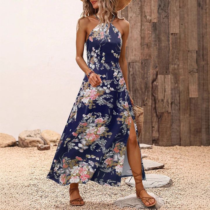 Damen Maxikleid mit eleganten Seitenschlitzen und floralen Akzenten Drune