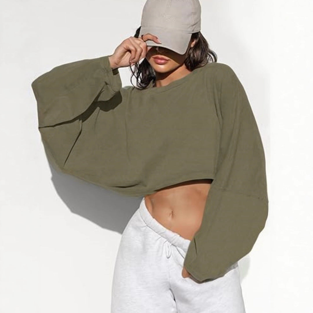 Damen cropped Sweatshirt mit voluminösen Ärmeln und lässigem Schnitt Drune