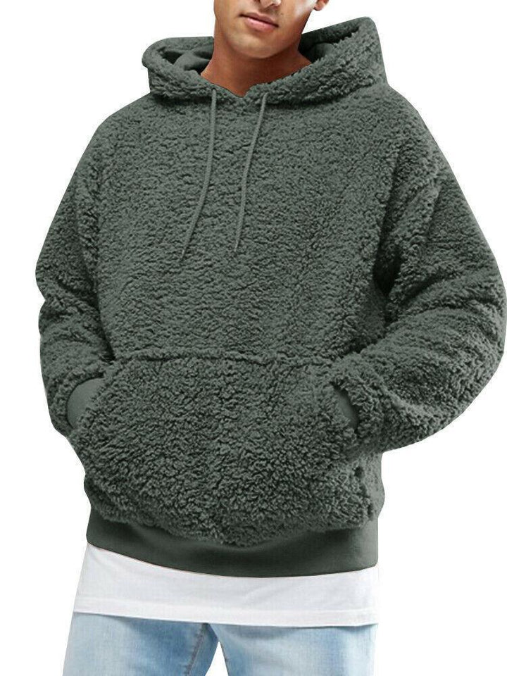 Herren Lässiger Teddy-Fleece Hoodie mit praktischen Kängurutaschen und verstellbarem Kordelzug Drune