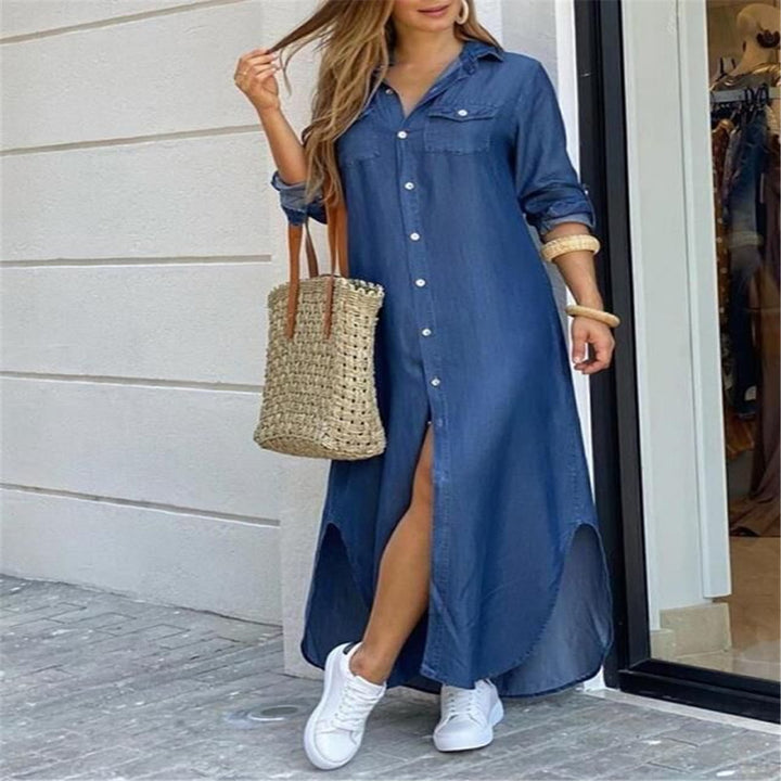 Damen nan langes Hemdkleid mit floralem Muster und seitlichem Schlitz Drune