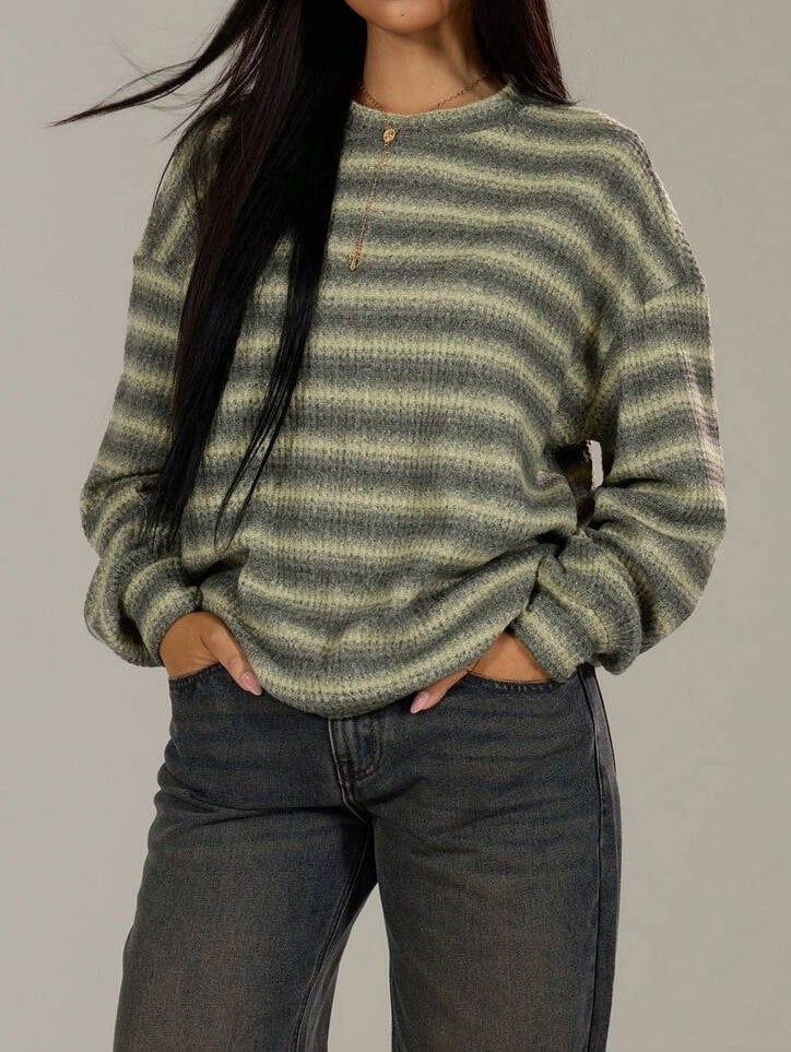 Damen kuscheliger Strickpullover mit modischem Streifenmuster Drune