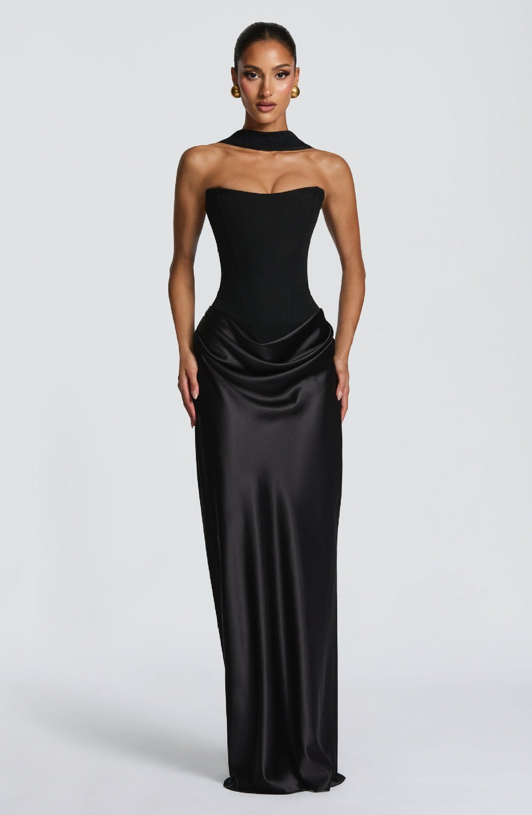 Damen Elegantes Abendkleid mit hohen Kragen und fließendem Schnitt Drune