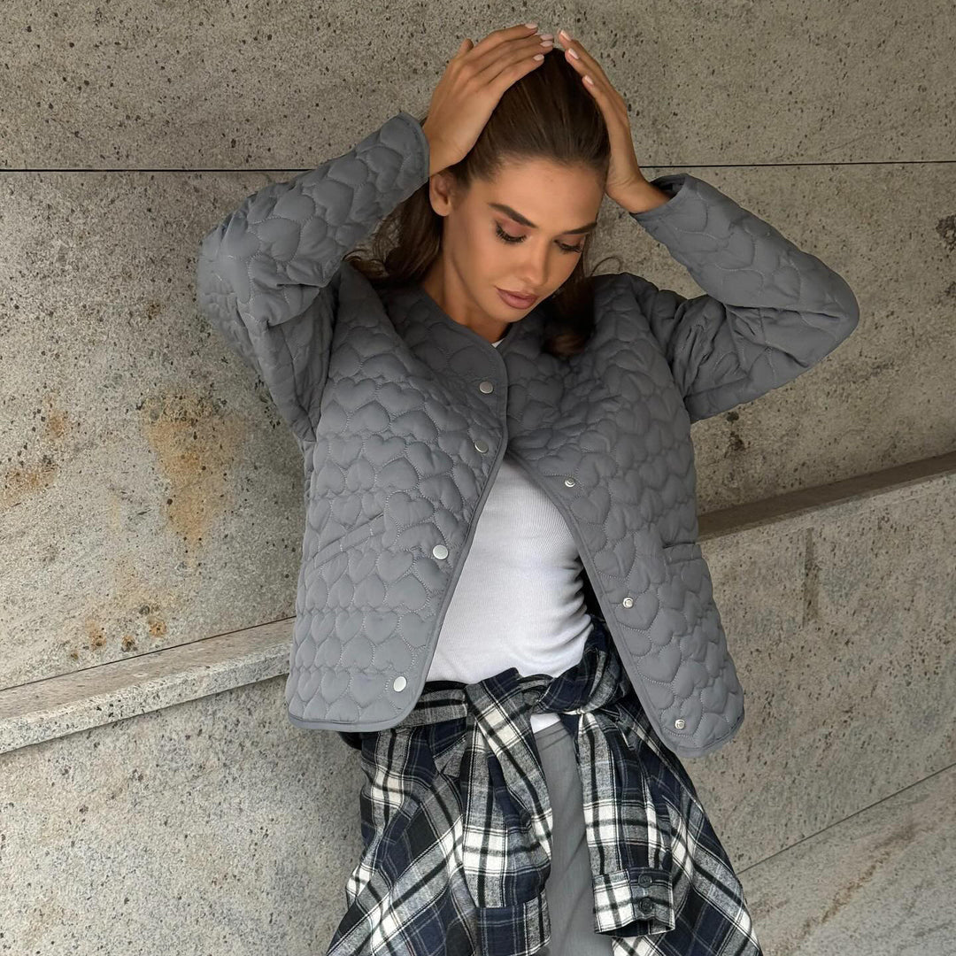 Damen gesteppte Freizeitjacke mit Knopfverschluss und modernen Details Drune