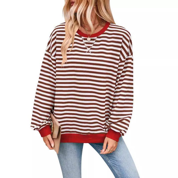 Damen lässiger Sweater mit auffälligem Streifenmuster und elastischen Bündchen Drune