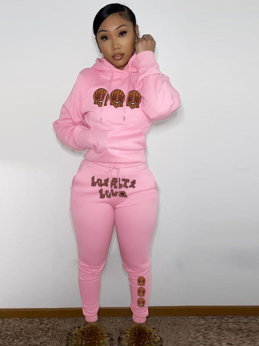 Damen Hoodie und Jogginghose Set mit kreativem Weihnachtsmotiv und bequemen Schnitt Drune